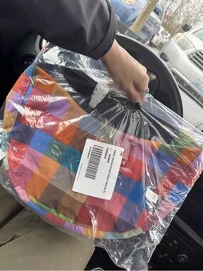 Baggu Madras Medium Nylon Crescent Bag